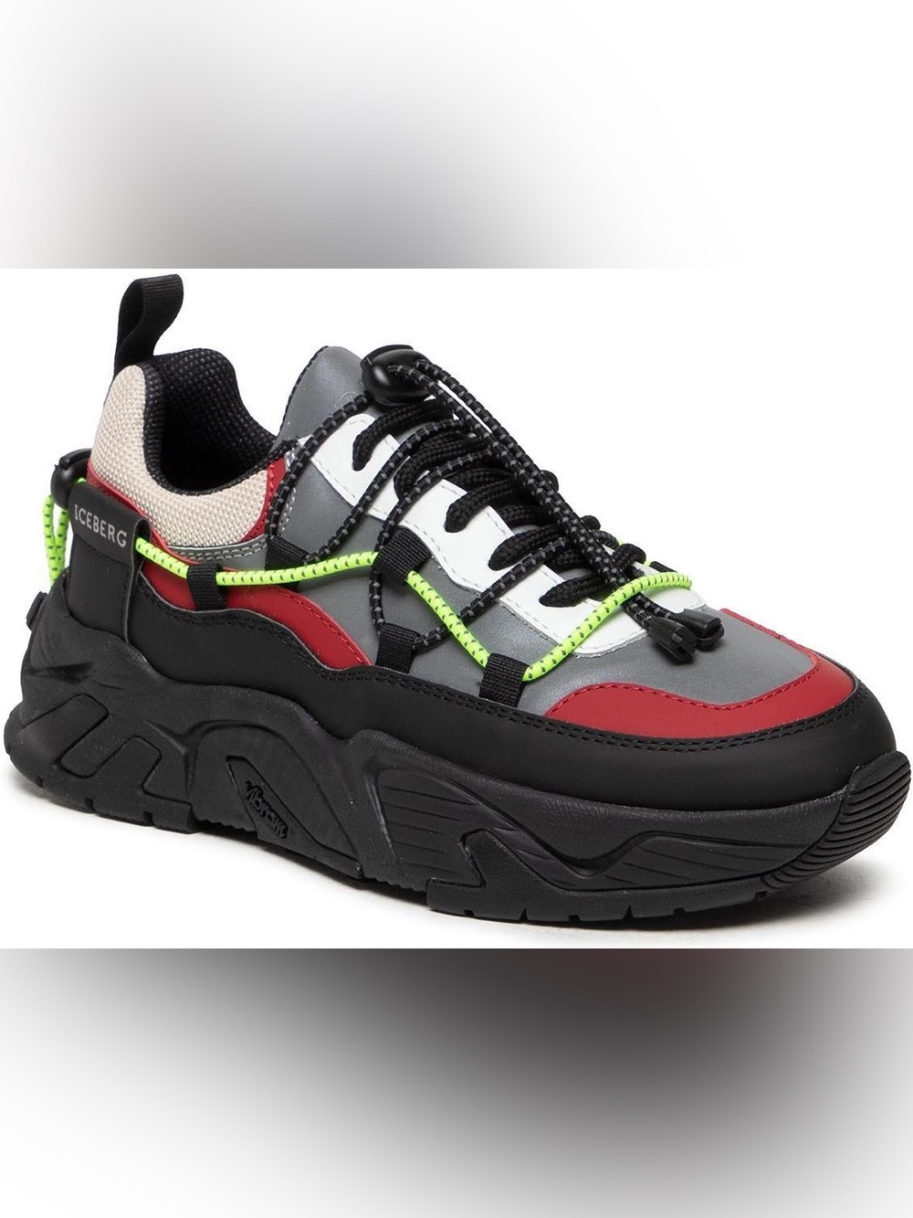 Iceberg Black, Red, Gray & Neon Green Platform Sneaker | EU 39: US Women's 8.5